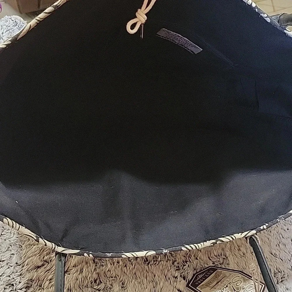 NWT Sun N Sand Black Floral Tote Beach Vacation Summer Bag Easy Carry Large - Picture 6 of 7